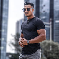 Camiseta hombre manga corta con botones cuello redondo - Luis