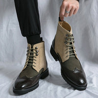 Botas altas para hombre de piel sintética con detalle brogue estilo urbano - Lennart