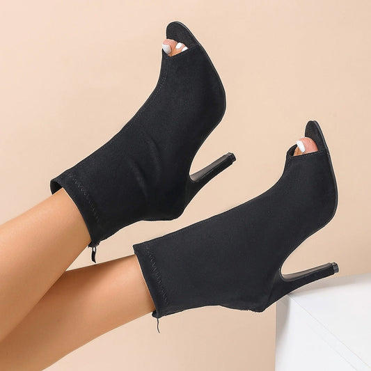 Botines de tacón para mujer acabado gamuza estilo peep toe ajustado - Vanesa