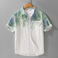 Camisa manga corta para hombre de algodón estampado artístico estilo casual - Jean