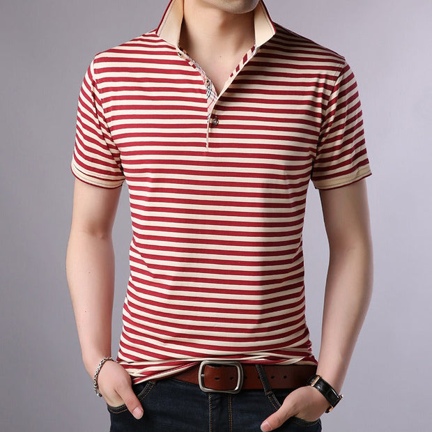 Camiseta polo para hombre de algodón a rayas con cuello abierto - Hugo