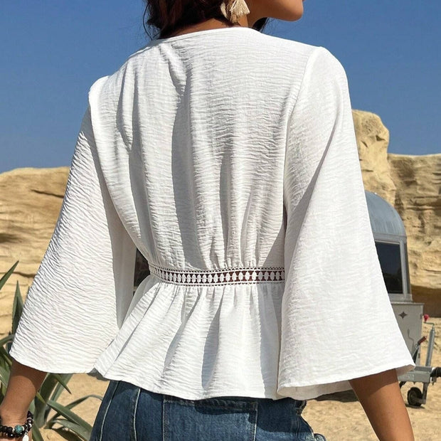 Blusa para mujer de algodón escote en pico estilo bohemio - Alicia