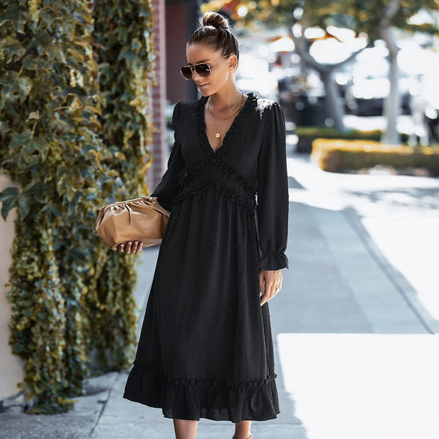 Vestido midi para mujer de textura plumeti estilo romántico - Aitana