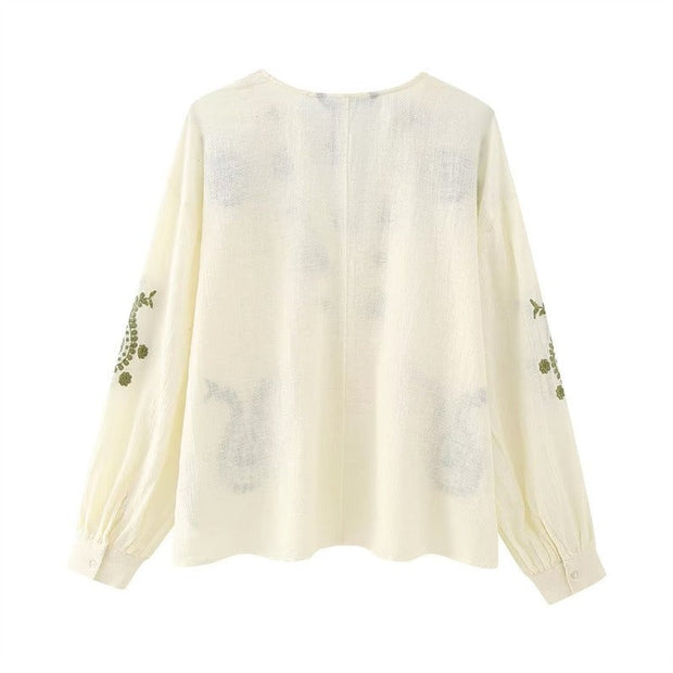 Blusa para mujer de algodón bordado estilo boho escote en pico - Maialen