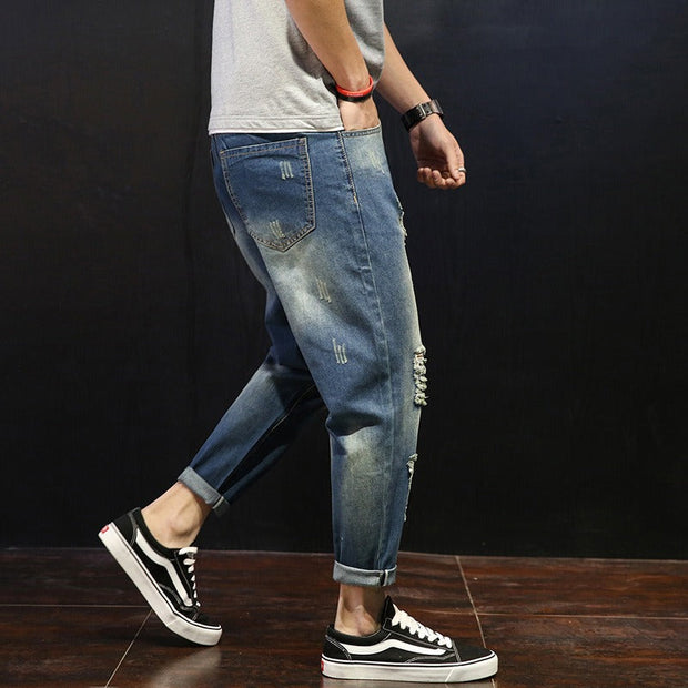 Pantalón vaquero hombre recto efecto desgastado rasgado - David