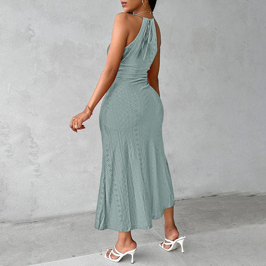 Vestido midi para mujer crochet calado con abertura frontal - Elvia