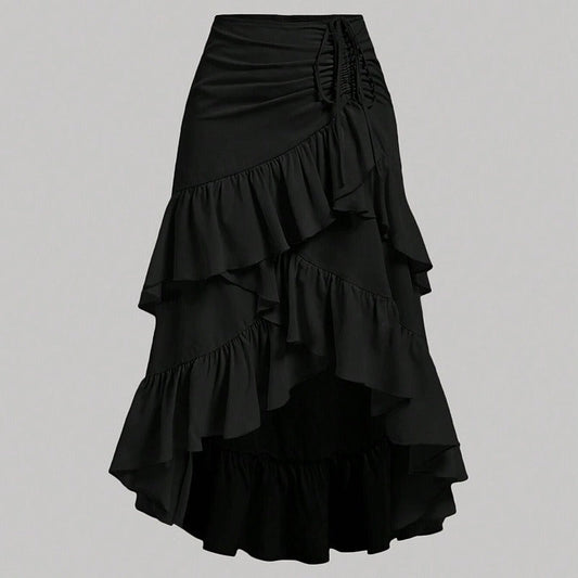 Falda midi para mujer de volantes asimétricos con fruncido lateral corte irregular - Nadège