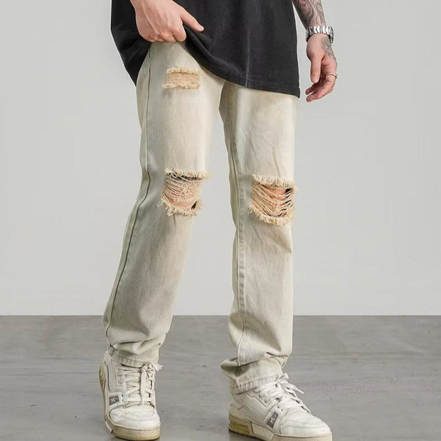 Jeans rotos para hombre denim desgastado corte recto - Gael