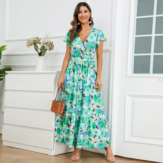 Vestido largo mujer floral cruzado estilo vaporoso - Zulma