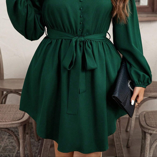 Vestido corto con lazo en cintura - Narella