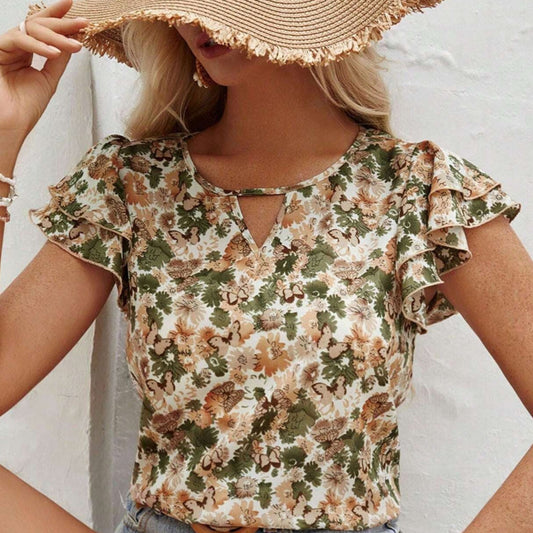 Blusa manga corta para mujer con estampado floral estilo volantes - Nelly
