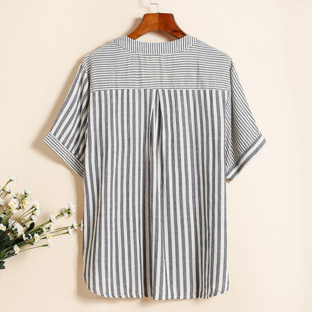 Blusa de mujer con rayas en bloque y cuello en V - Noelia