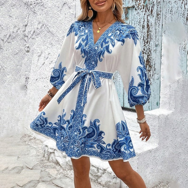 Vestido corto para mujer satinado con estampado bohemio estilo túnica - Nadine