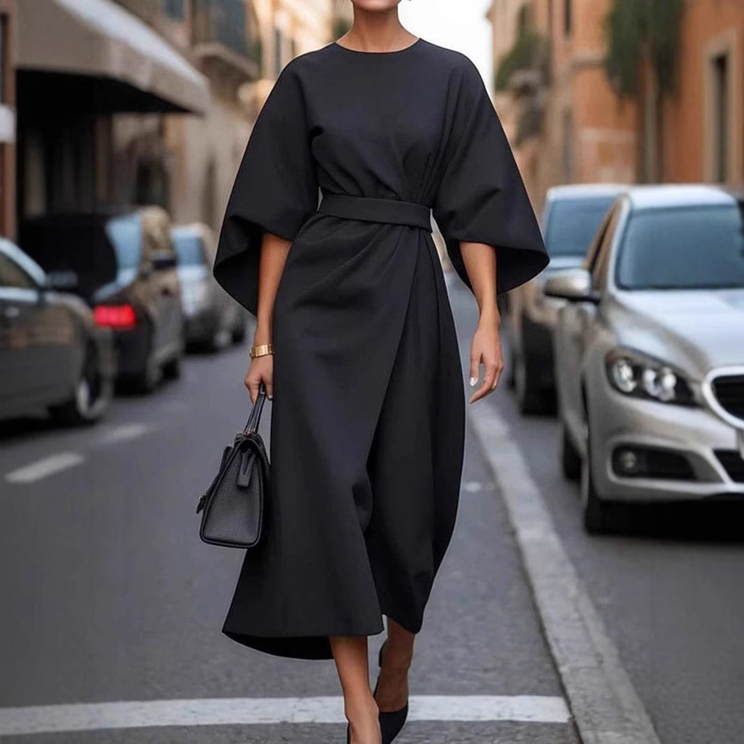Vestido mujer manga murciélago largo cinturón elegante - Nekta