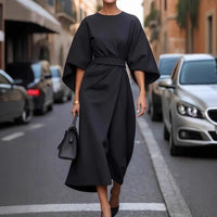 Vestido mujer manga murciélago largo cinturón elegante - Nekta