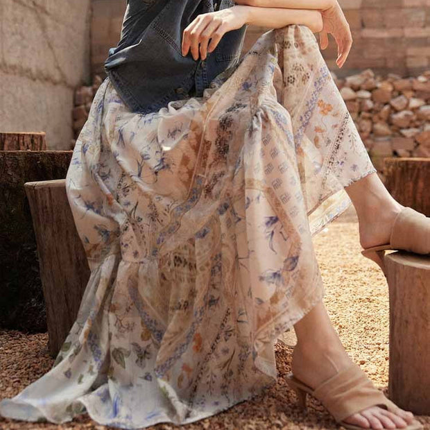 Falda larga mujer estampado floral bohemia – Mireille