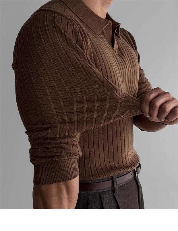 Jersey hombre punto acanalado cuello polo estilo entallado - Bruno