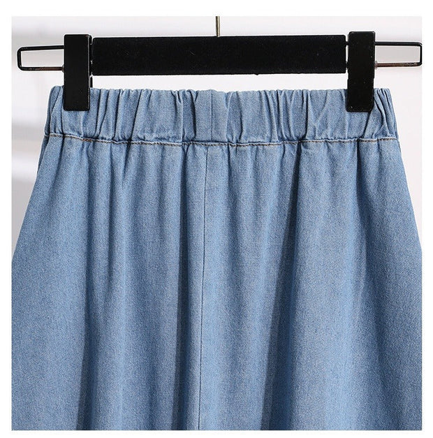 Falda midi para mujer denim cintura elástica con botones - Renata