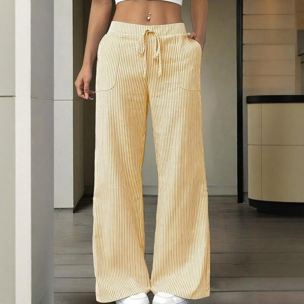 Pantalón mujer algodón a rayas estilo ancho - Bianca