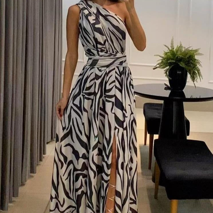 Vestido largo para mujer asimétrico plisado con abertura lateral - Soraya