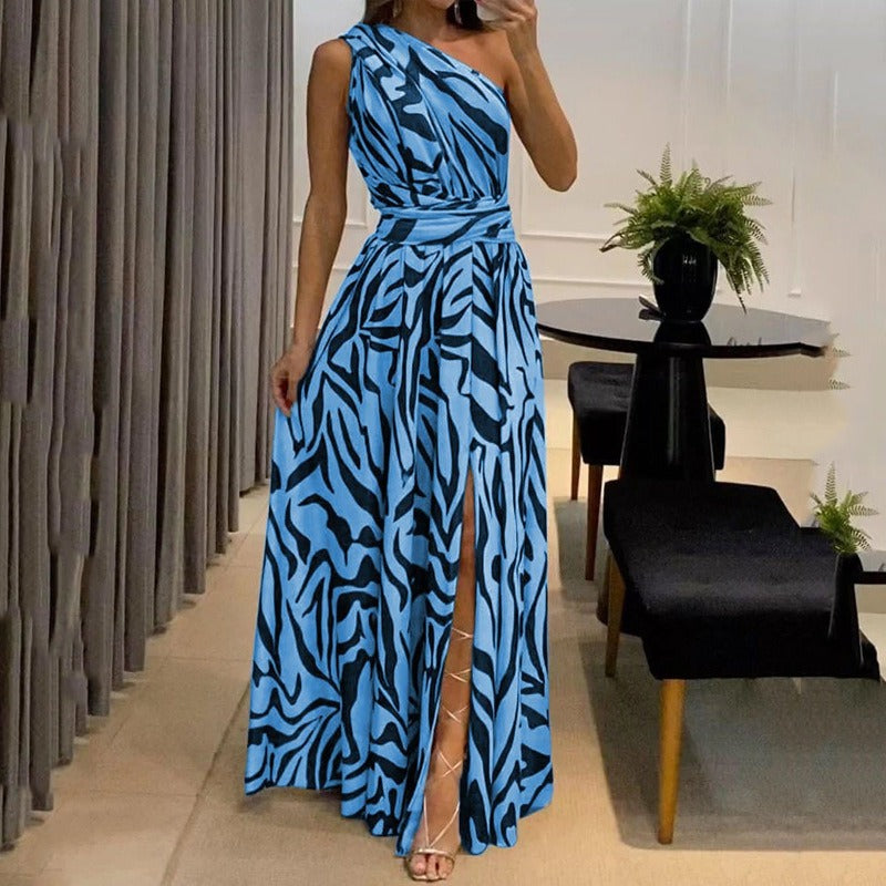 Vestido largo para mujer asimétrico plisado con abertura lateral - Soraya