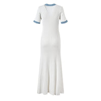 Vestido largo para mujer de punto acanalado con detalles denim - Mariela