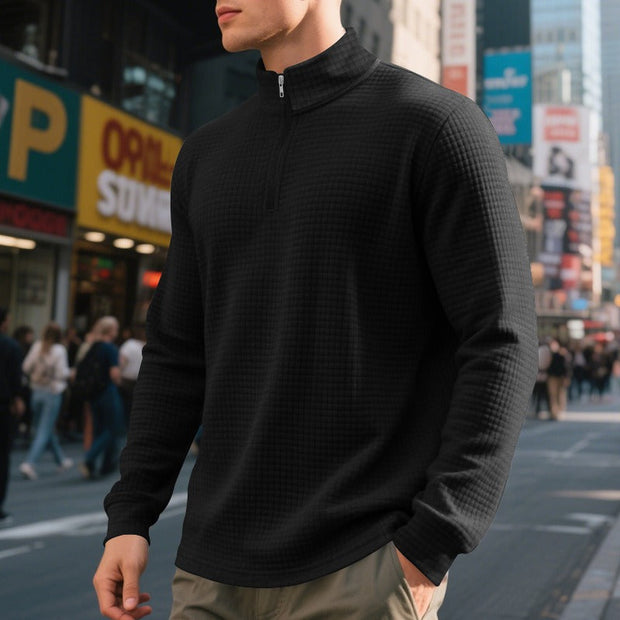 Jersey hombre cuello medio cremallera textura waffle - Taren