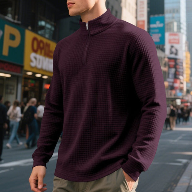 Jersey hombre cuello medio cremallera textura waffle - Taren