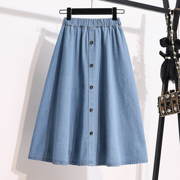 Falda midi para mujer denim cintura elástica con botones - Renata