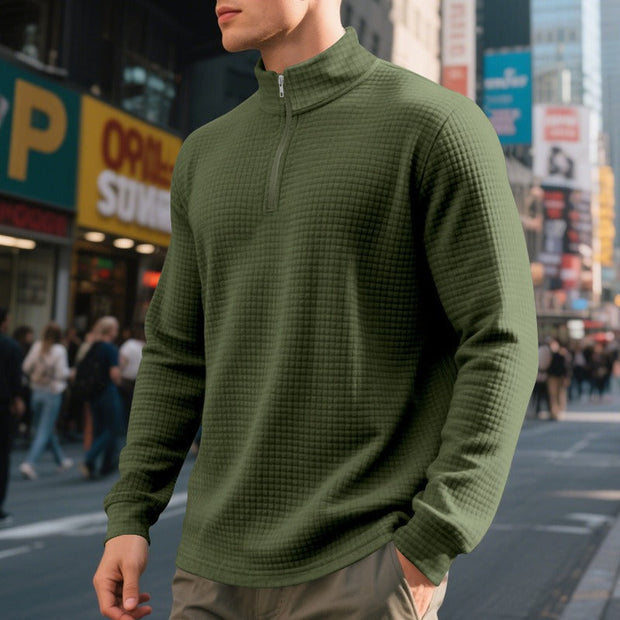 Jersey hombre cuello medio cremallera textura waffle - Taren