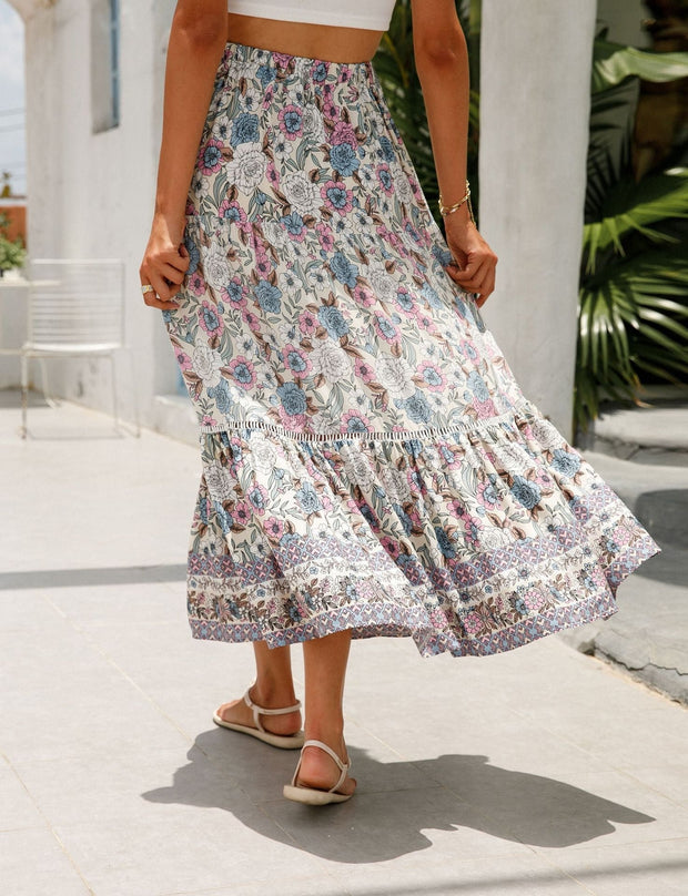 Falda larga mujer estampado floral bohemio - Vianey