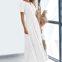 Vestido midi para mujer plisado manga corta estilo bohemio - Lorena