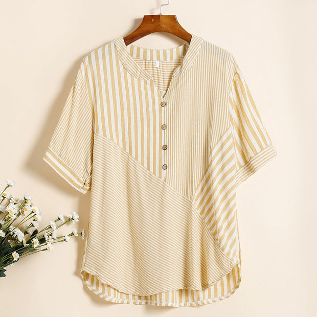 Blusa de mujer con rayas en bloque y cuello en V - Noelia