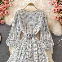 Vestido largo para mujer lunares cinturón estilo elegante - Colette