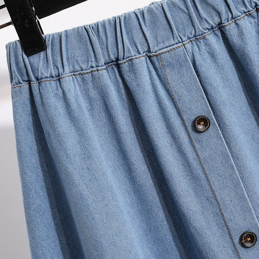 Falda midi para mujer denim cintura elástica con botones - Renata