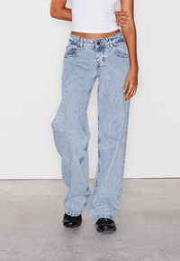 Jeans mujer rectos tiro bajo efecto lavado - Ulla