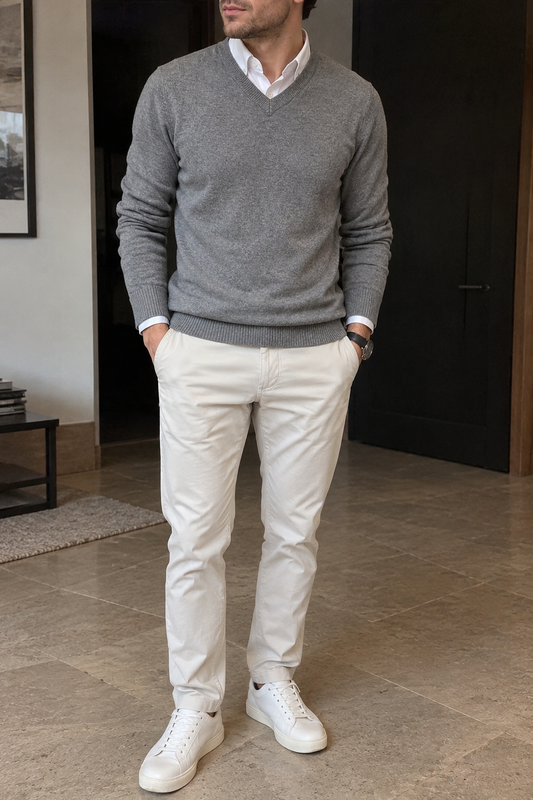Jersey de punto hombre cuello pico manga larga - Orsino