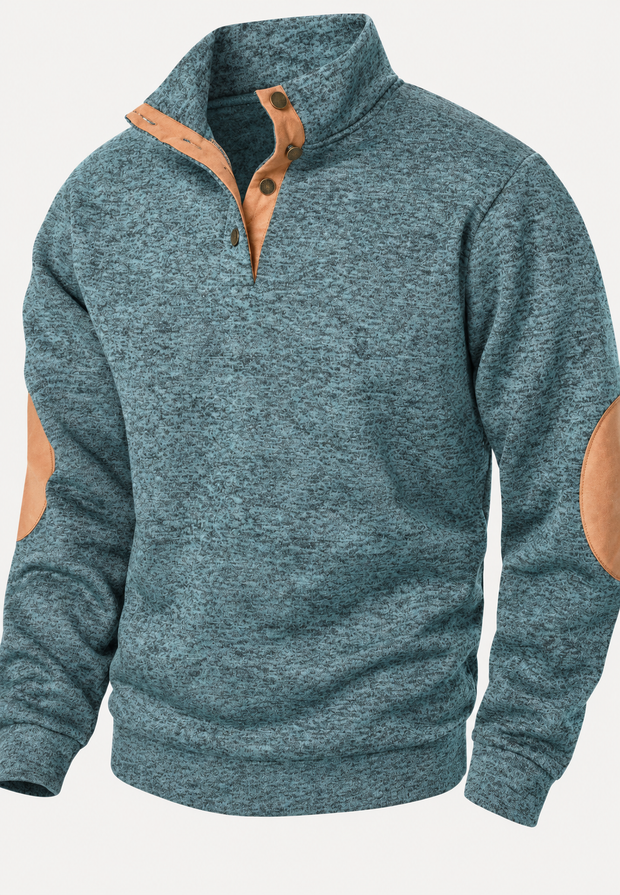 Jersey hombre cuello alto botones coderas contraste - Thorben