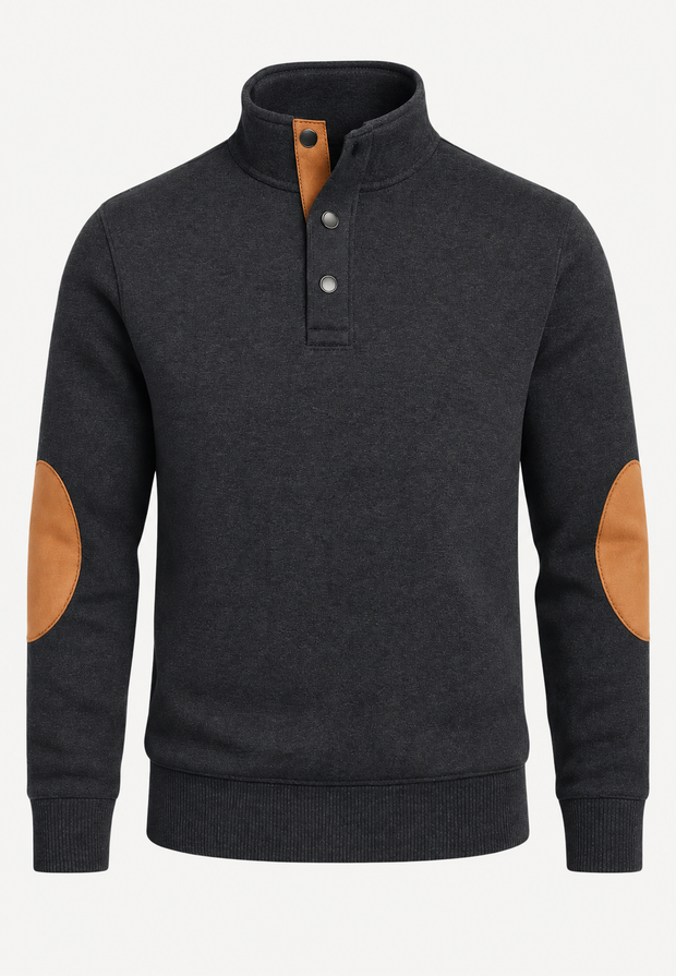 Jersey hombre cuello alto botones coderas contraste - Thorben