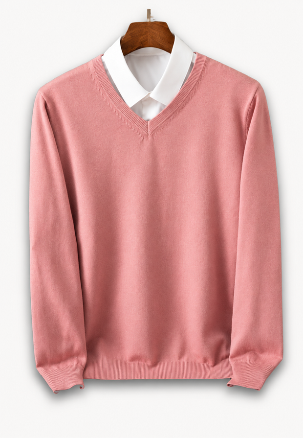 Jersey hombre cuello en V manga larga punto liso - Lucan