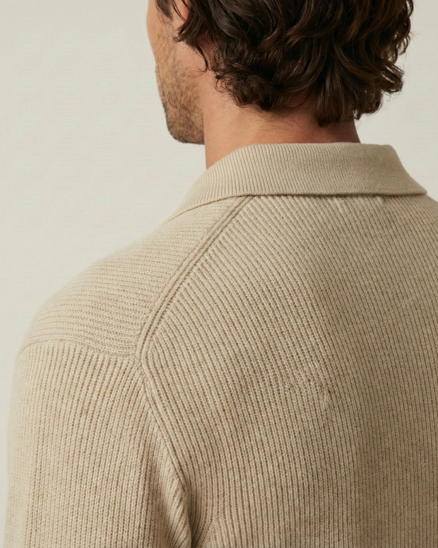 Jersey hombre cuello polo media cremallera punto canalé - Ilan