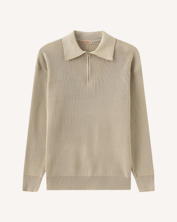 Jersey hombre cuello polo media cremallera punto canalé - Ilan