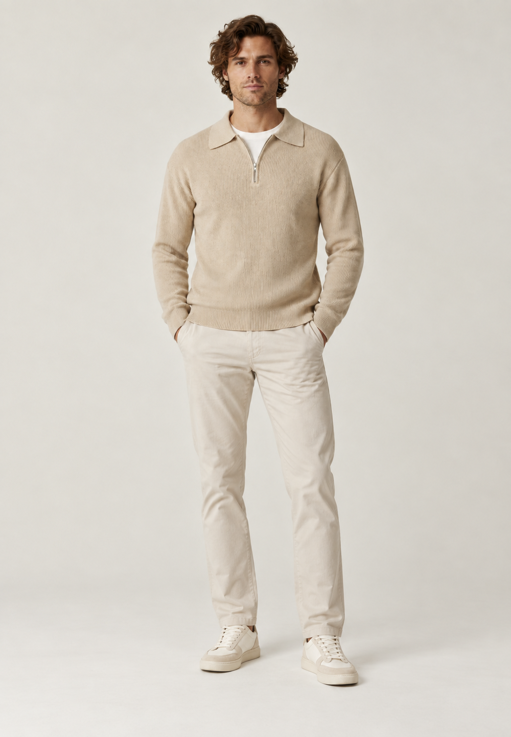 Jersey hombre cuello polo media cremallera punto canalé - Ilan