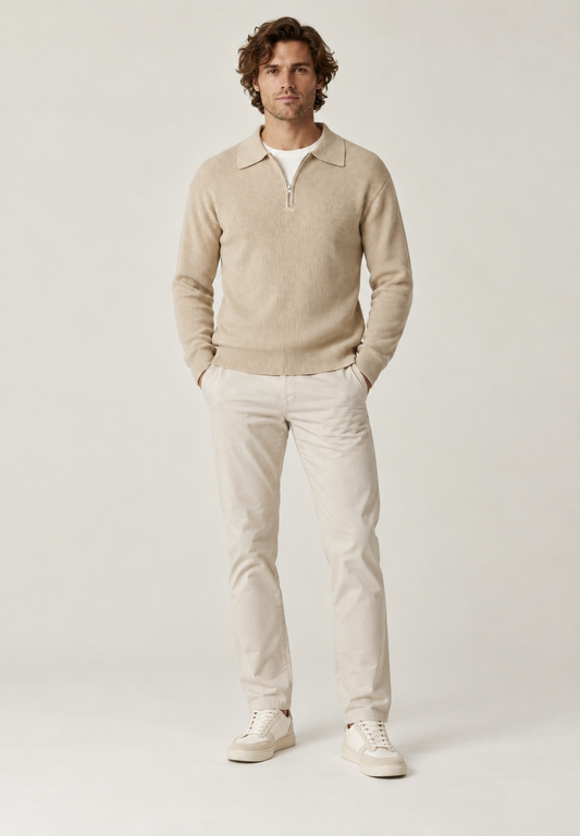 Jersey hombre cuello polo media cremallera punto canalé - Ilan