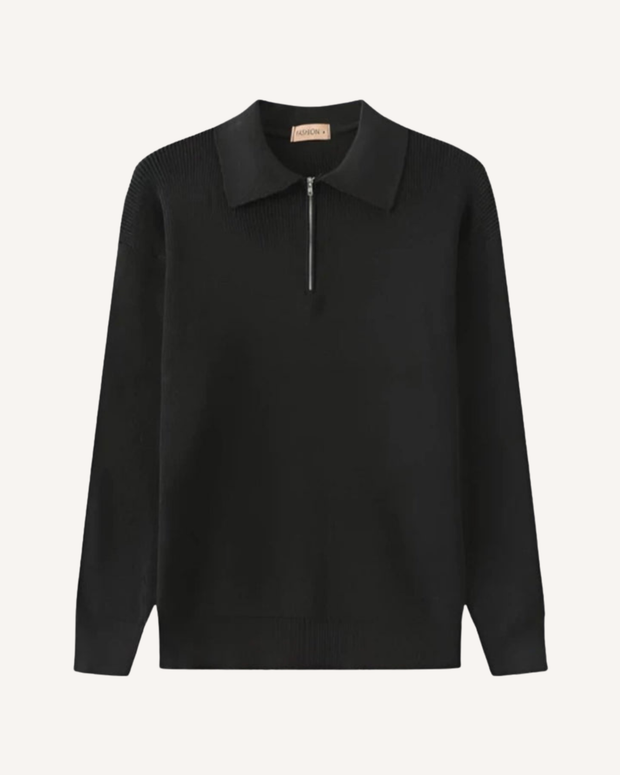 Jersey hombre cuello polo media cremallera punto canalé - Ilan