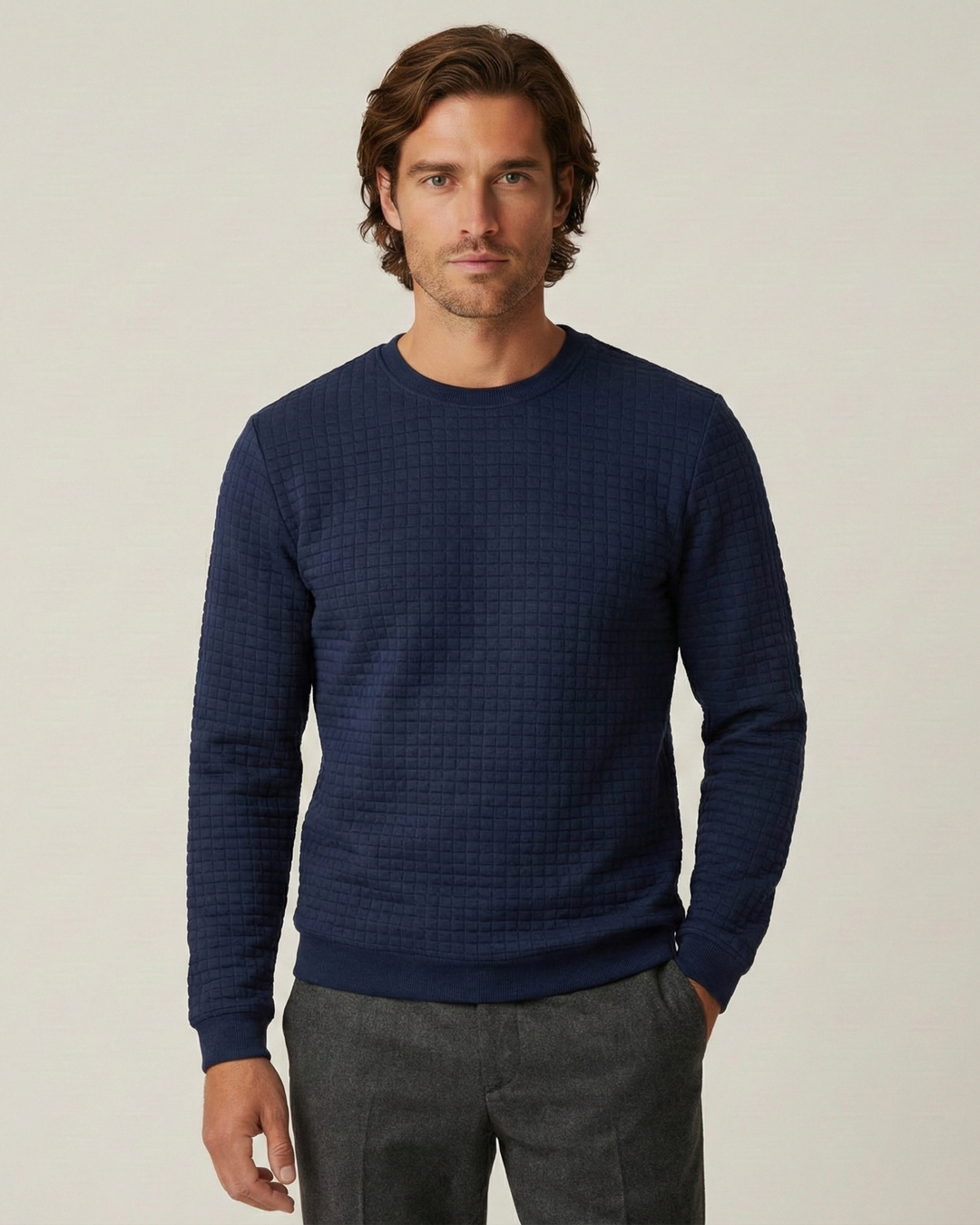 Jersey hombre cuello redondo punto gofrado manga larga - Loris