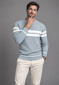 Jersey hombre cuello redondo rayas punto texturizado - Tobias