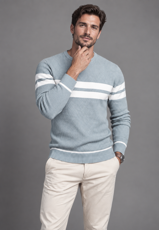 Jersey hombre cuello redondo rayas punto texturizado - Tobias