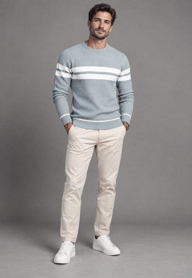Jersey hombre cuello redondo rayas punto texturizado - Tobias
