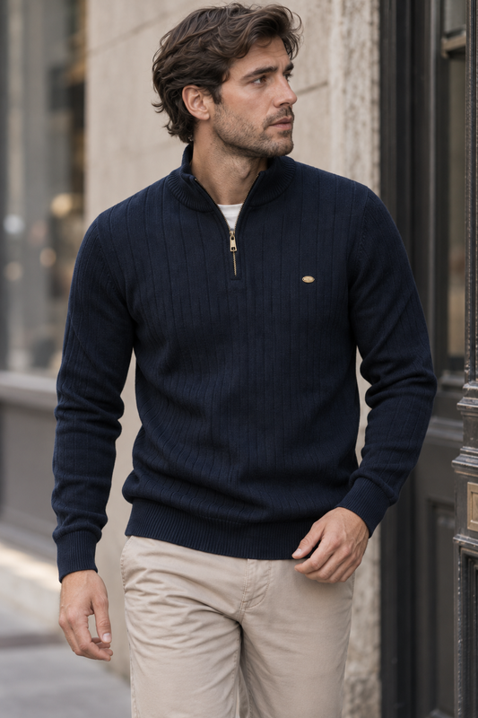 Jersey hombre media cremallera cuello alto canalé - Mikkel